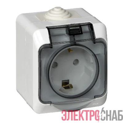 Розетка 1-м ОП Этюд 16А IP44 250В с заземл. защ. шторки с крышкой бел. SE PA16-044B