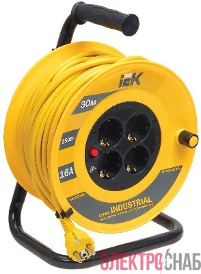 Удлинитель на катушке 4х30м с заземл. 16А IP20 Industrial УК30 3х1.5 термозащита IEK WKP15-16-04-30