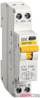 Выключатель автоматический дифференциального тока 2п (1P+N) C 16А 10мА тип A 4.5кА АВДТ-32М IEK MAD32-5-016-C-10