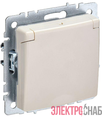 Розетка BRITE РСбш10-3-БрКр 16А IP20 с заземл. защ. шторки с крышкой механизм беж. IEK BR-R16-16-K10