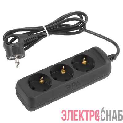 Удлинитель 3х1.5м с заземл. 10А ПВС 3х0.75 черн. UX-3e-1.5m-B Эра Б0057721