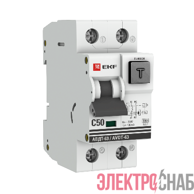 Выключатель автоматический дифференциального тока 50А 100мА тип AC 6кА АВДТ-63 электромех. PROxima EKF DA63-50-100em-AC