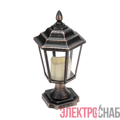 Фонарь декоративный на подставке со свечкой бронзовый корпус размер 14.5х17х31см тепл. бел. Neon-Night 513-058
