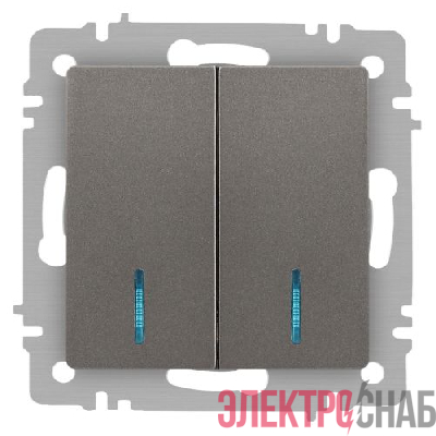 Выключатель 2-кл. СП Accent 6-105-09 10А IP20 250В с подсветкой AL/CU титан Intro Б0063525