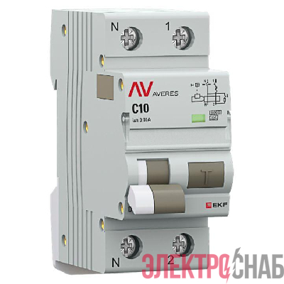 Выключатель автоматический дифференциального тока 2п (1P+N) C 10А 10мА тип A 6кА DVA-6 AVERES EKF rcbo6-1pn-10C-10-a-av
