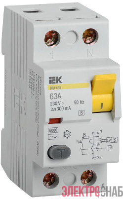 Выключатель дифференциального тока (УЗО) 2п 63А 300мА тип ACS ВД1-63S IEK MDV12-2-063-300