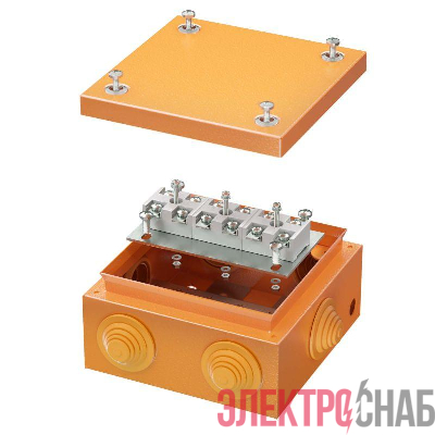 Коробка ответвительная FS 150х150х80мм 6р 450В 32А 10кв.мм нерж. контакт с каб. вводами и клеммн. IP55 сталь. DKC FSK31610
