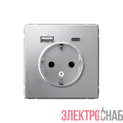 Розетка ArtGallery 16А с 2-мя заряд. устройствами USB A+C 5В/2.4А/3А 2х5В/1.5А механизм алюм. SE GAL000332