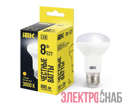 Лампа светодиодная R63 8Вт 3000К тепл. бел. E27 720лм 230-240В IEK LLE-R63-8-230-30-E27