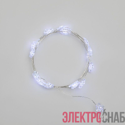 Гирлянда светодиодная "Снежинки" 2м 20LED бел. 2Вт 6В IP20 провод прозр. элементы питания 2хCR2032 (в компл.) Neon-Night 303-010