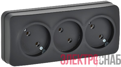 Розетка 3-м ОП GLORY РС23-2-ХЧм 10А без заземл. без защ. шторок черн. матов. IEK ERH30-K02M-10
