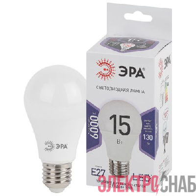 Лампа светодиодная A60-15W-860-E27 грушевидная 1200лм Эра Б0031396