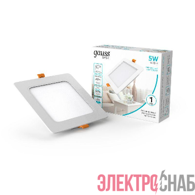Светильник светодиодный Basic Downlight 5Вт 4000К IP20 400лм 170-260В 95х26 квадрат бел. GAUSS 9031420205