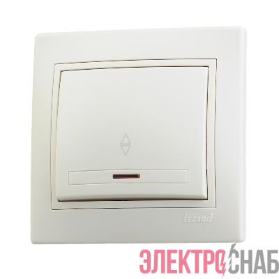 Переключатель проходной 1-кл. СП Mira 10А с подсветкой со вставкой крем. LEZARD 701-0303-114