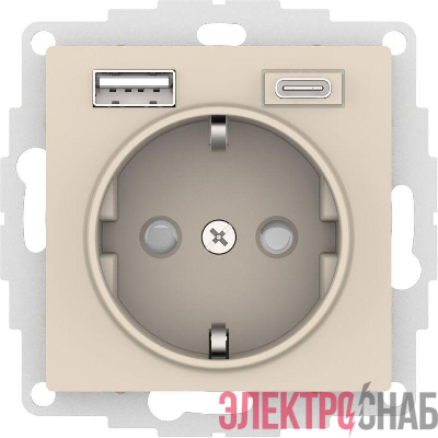 Розетка AtlasDesign 16А с 2-мя заряд. устройствами USB тип A+C 5В/2.4А 2х5В/1.2А механизм беж. SE ATN000232