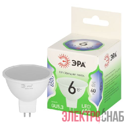 Лампа светодиодная GREEN LINE MR16-6W-865-GU5.3 GL 6Вт софит 6500К свет холод. GU5.3 Эра Б0067080