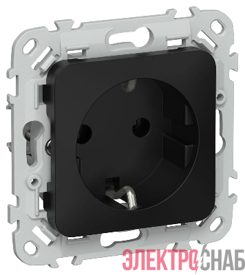 Розетка СП FLITE РС11-1-ФлЧ 16А с заземл. без защ. шторок безвинтовое крепление механизм черн. IEK FI-R11-16-1-K02