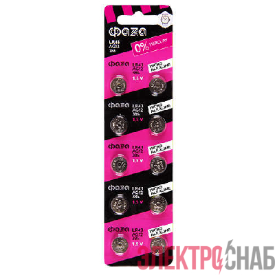 Элемент питания алкалиновый "таблетка" LR43/LR1142/AG12/G12 1.5В BL-10 (уп.10шт) ФАZА 5002791