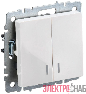 Выключатель 2-кл. СП BRITE ВС10-2-1-БрБ 10А с индик. механизм бел. IEK BR-V20-1-10-K01