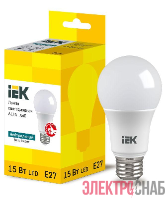 Лампа светодиодная Alfa 15Вт A60 грушевидная 4000К E27 230В (6шт) IEK LLA-A60-15-230-40-E27-6