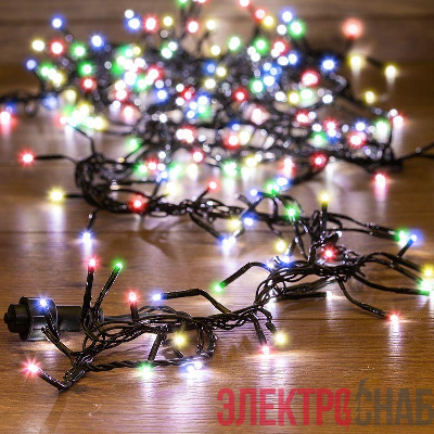 Гирлянда светодиодная "Кластер LED" 3м 288LED мультиколор 14Вт 220-240В IP20 провод ПВХ темн. зел. Neon-Night 303-629
