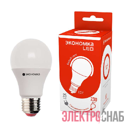 Лампа светодиодная A60 25Вт грушевидная E27 230В 4500К 2400лм ЭКОНОМКА EcoL25wA60230vE2745