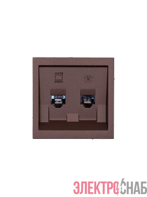Розетка компьютер+телефон СП ZIMA IP20 с модулем Cat 6 шоколад LEZARD 704-7388-144