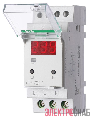 Реле напряжения CP-721-1 (CP-721-63A) (однофазное; цифровая индикация; напряжение питания 50-450В контакт 1NO 63А встроен. таймер регистрация аварий в памяти индикация текущего напряжения) (аналог УЗМ) F&F EA04.009.013