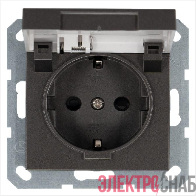 Розетка 1-м Shuko 16А IP20 с заземл. защ. шторки с крышкой механизм мокко Jasmart G5505Z