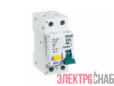 Выключатель автоматический дифференциального тока 2п (1P+N) C 25А 10мА тип AC ДИФ-103 6кА DEKraft 16201DEK