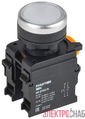 Кнопка d22мм 1НО+1НЗ MASTER бел. IEK MI-BT60-11-3-22-K01
