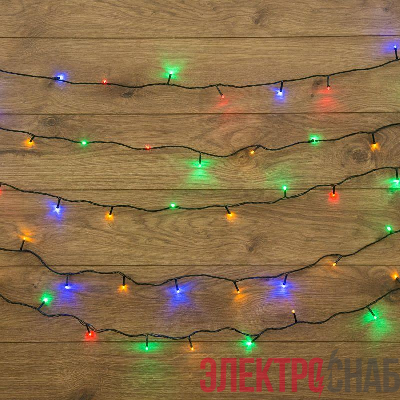 Гирлянда светодиодная "Твинкл Лайт" 10м 80LED мультиколор 5.7Вт 220-240В IP20 с контроллером 8 режимов провод ПВХ темн. зел. Neon-Night 303-049