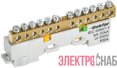 Шина PE "земля" неизол. на универс. держ. 6х9-12-Ж TEKFOR IEK TF-NN10-12-DL-K05