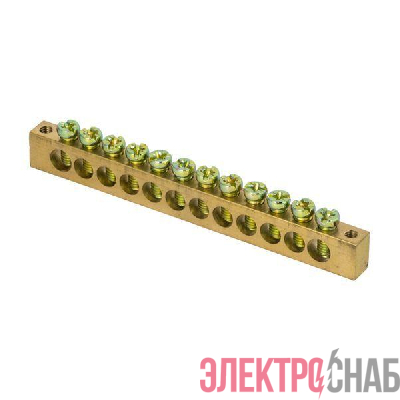 Шина PEN "ноль-земля" 6х9 12 отвер. латунь крепеж по краям PROxima EKF sn0-63-12-k
