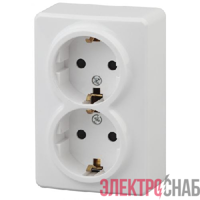 Розетка 2-м ОП Эра Эксперт 11-2206-01 16А IP20 16AX 250В 2х2P+E Schuko защ. шторки бел. Эра Б0020694