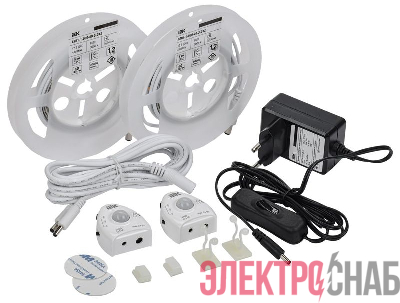 Комплект светодиодной подсветки &amp;amp;amp;amp;amp;quot;Сделай сам&amp;amp;amp;amp;amp;quot; DIY (лента LED 2х1.2м LSR-2835WW60-4.8-IP20-12В + драйвер + 2 датчика движения) IEK 2LSR1-1-060-20-1-2XD12-S3