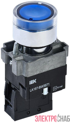 Кнопка LA167-BW3671 d22мм RC 1НО с подсветкой син. IEK BBT20-BW3671-1-12-67-K07