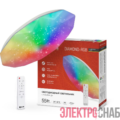 Светильник светодиодный COMFORT DIAMOND-RGB 55Вт 230В 3000-6500К 4400лм 385х75мм с пультом ДУ IN HOME 4690612044576