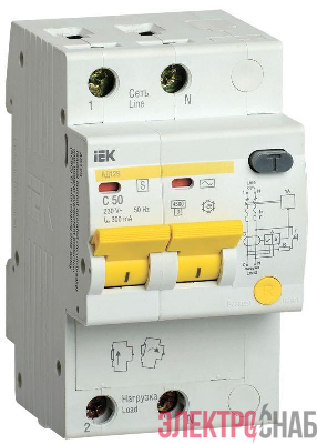 Выключатель автоматический дифференциального тока селективный 2п 50А 300мА тип AC АД12S IEK MAD13-2-050-C-300