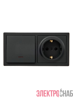 Блок ОП LETO (1-кл. выключатель с индикацией + 1-м розетка с заземл.) горизонт. черн. бархат LEZARD 752-4200-170BIP