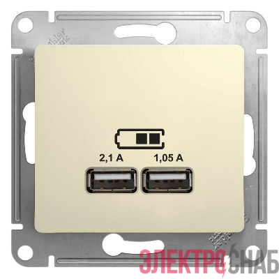 Розетка USB 2-м СП Glossa тип A+A 5В/2.1А 2х5В/1.05А механизм беж. SE GSL000233