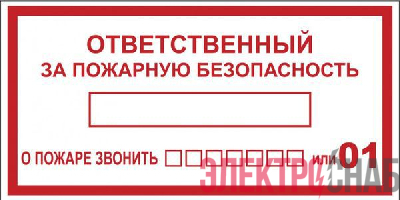 Наклейка "Ответственный за пожарную безопасность" B03 100х200мм PROxima EKF an-4-05
