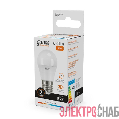Лампа светодиодная Elementary 12Вт P45 шар 3000К тепл. бел. E27 880лм GAUSS 53212