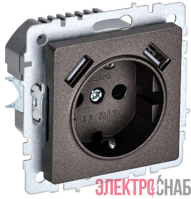 Розетка BRITE РЮш10-2-БрТБ 16А с USB A+A 3.1А с заземл. защ. шторки темн. механизм бронза IEK BR-R14-16-U21-D31-K45