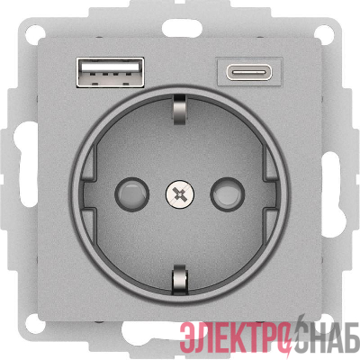 Розетка AtlasDesign 16А с 2-мя заряд. устройствами USB тип A+C 5В/2.4А 2х5В/1.2А механизм алюм. SE ATN000332