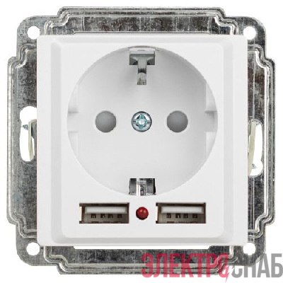 Розетка 1-м СП Accent 6-410-01 16А IP20 250В P+E Schuko защ. шторки + 2хUSB бел. Intro Б0063689