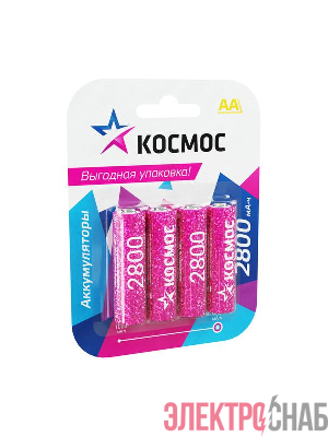 Аккумулятор AA/R6 2800мА.ч NI-MN BP-4 (блист.4шт) КОСМОС KOCR6NIMH2800MAH4BL