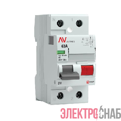 Выключатель дифференциального тока (УЗО) 2п 63А 30мА тип A DV AVERES EKF rccb-2-63-30-a-av