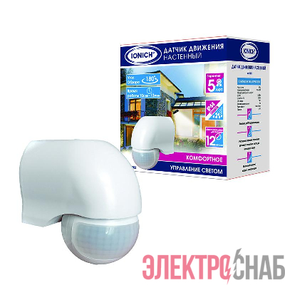 Датчик движения настенный 12м 1200Вт 12мин бел. IONICH 2002