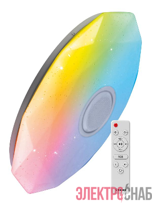 Светильник светодиодный PREMIUM DIAMOND-RGB 75Вт 230В 3000-6500К 6000лм IP40 502х83мм настенно-потолочный управляемый с пультом ДУ с RGB подсветкой и BT колонкой КОСМОС KSDiamRGBmus75W